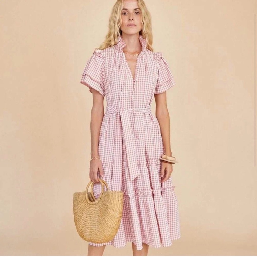 Hunter Bell Matthews Dress Womens Pink White Gingham Size S
